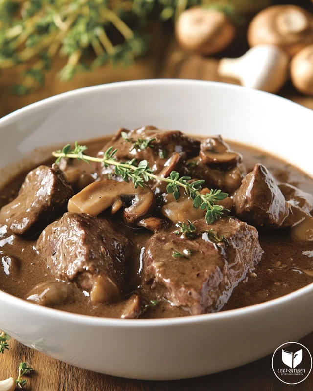 Boeuf crémeux aux champignons en cuisse à réchaud