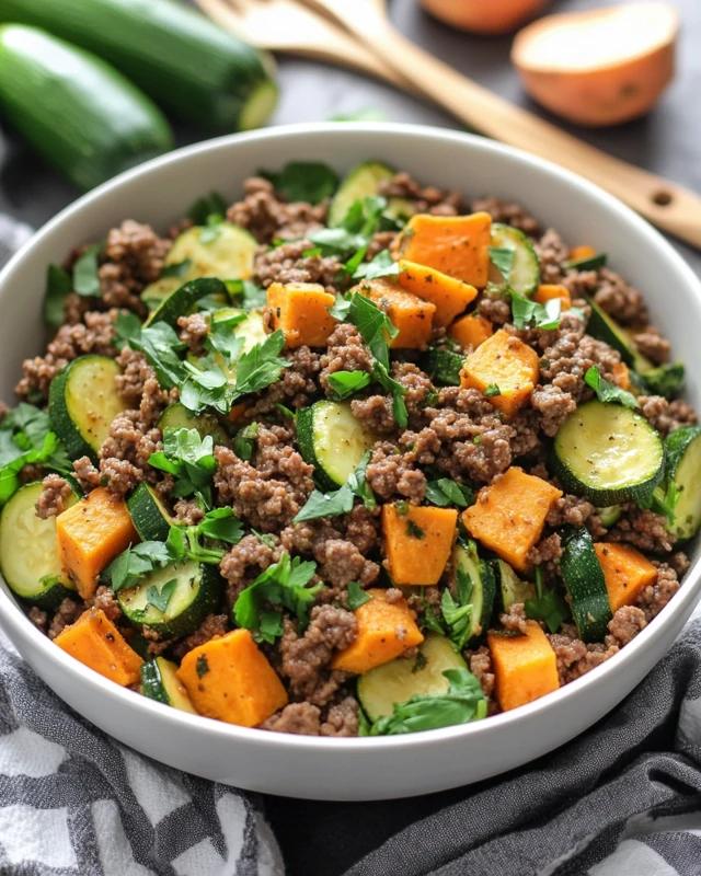 Poêlée de boeuf haché, courgette et patate douce