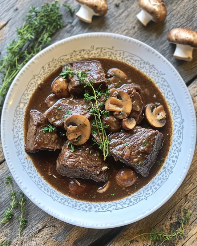 Boeuf crémeux aux champignons en cuisse à réchaud