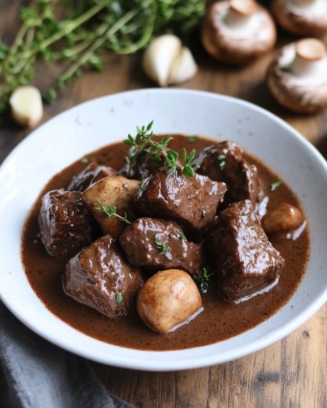 Boeuf crémeux aux champignons en cuisse à réchaud