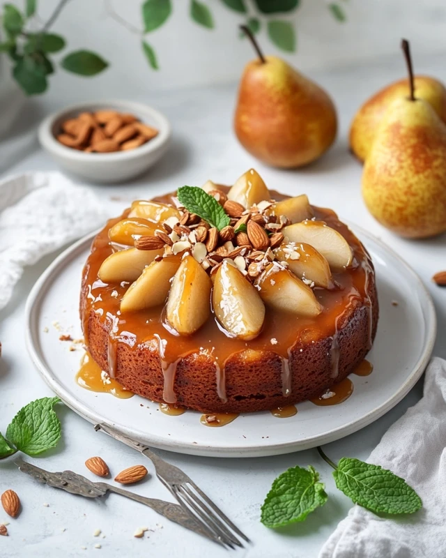 Gâteau aux poires et amandes caramélisées