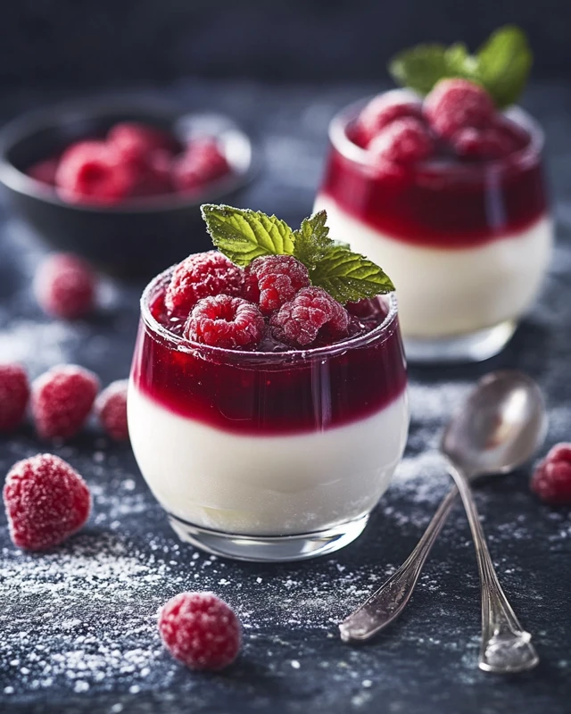 Panna cotta vanille et coulis de framboise