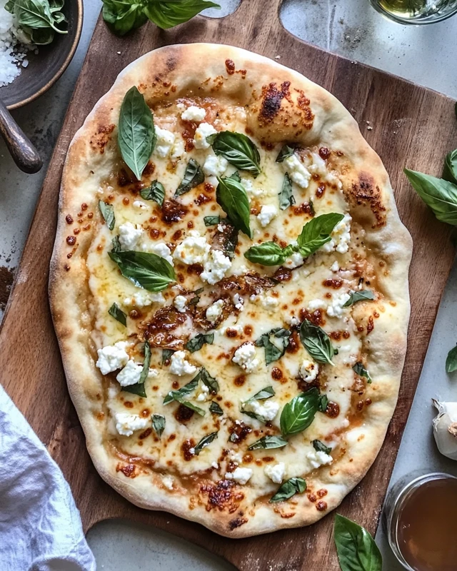 pizza naan aux myrtilles, feta et oignons caramélisés au miel