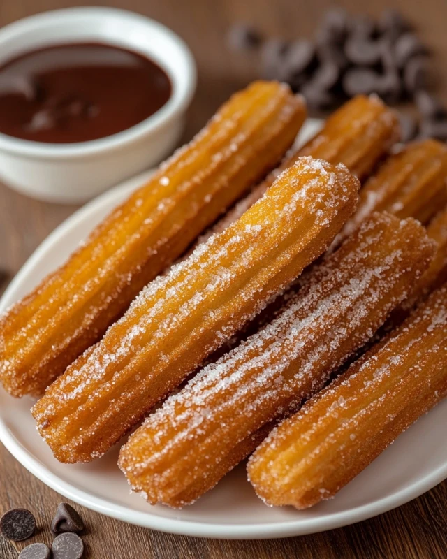 Churros dorés et sauce chocolat