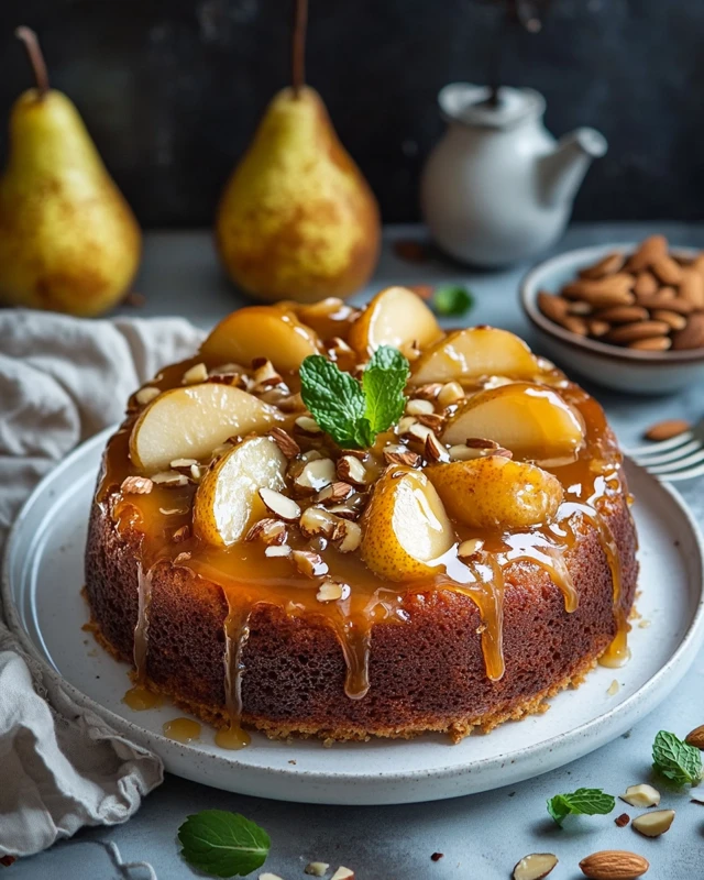 Gâteau aux poires et amandes caramélisées