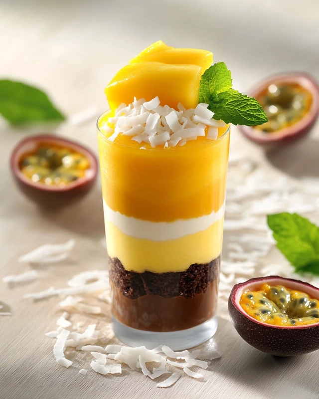 Verrine exotique mangue, coco et passion