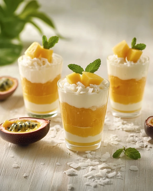Verrine exotique mangue, coco et passion