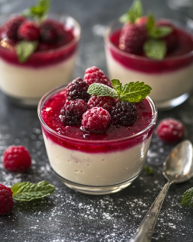 Panna cotta vanille et coulis de framboise
