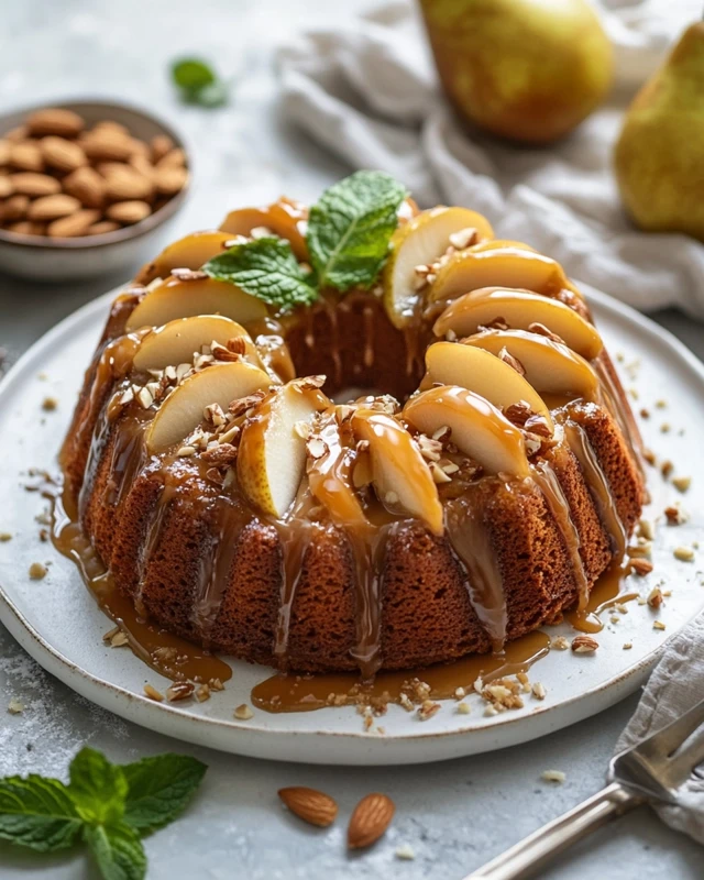 Gâteau aux poires et amandes caramélisées