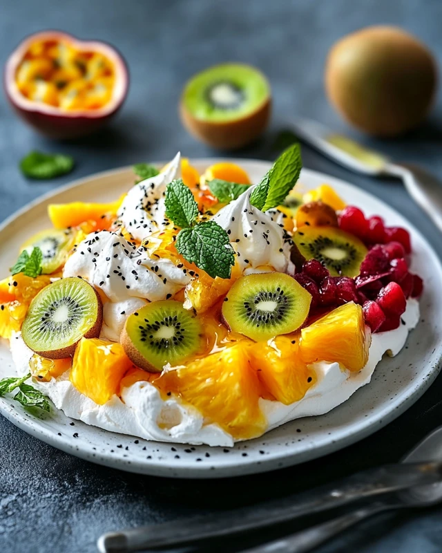 Pavlova aux fruits exotiques