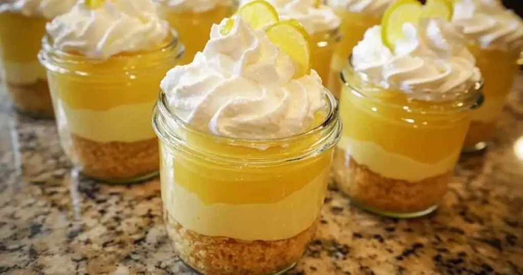 Tarte au citron vert servie en verrine individuelle avec chantilly