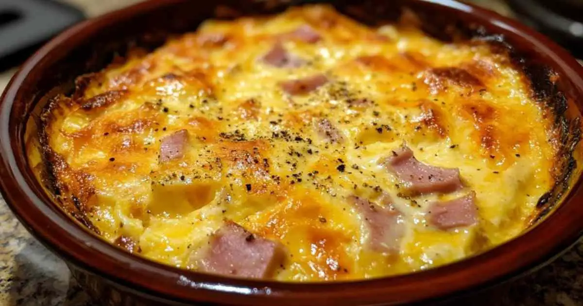 Gratin d'œufs au jambon et fromage
