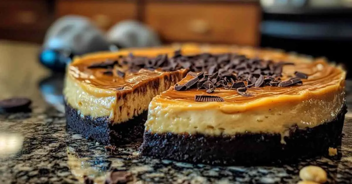 Part de cheesecake au beurre de cacahuète avec ganache chocolat
