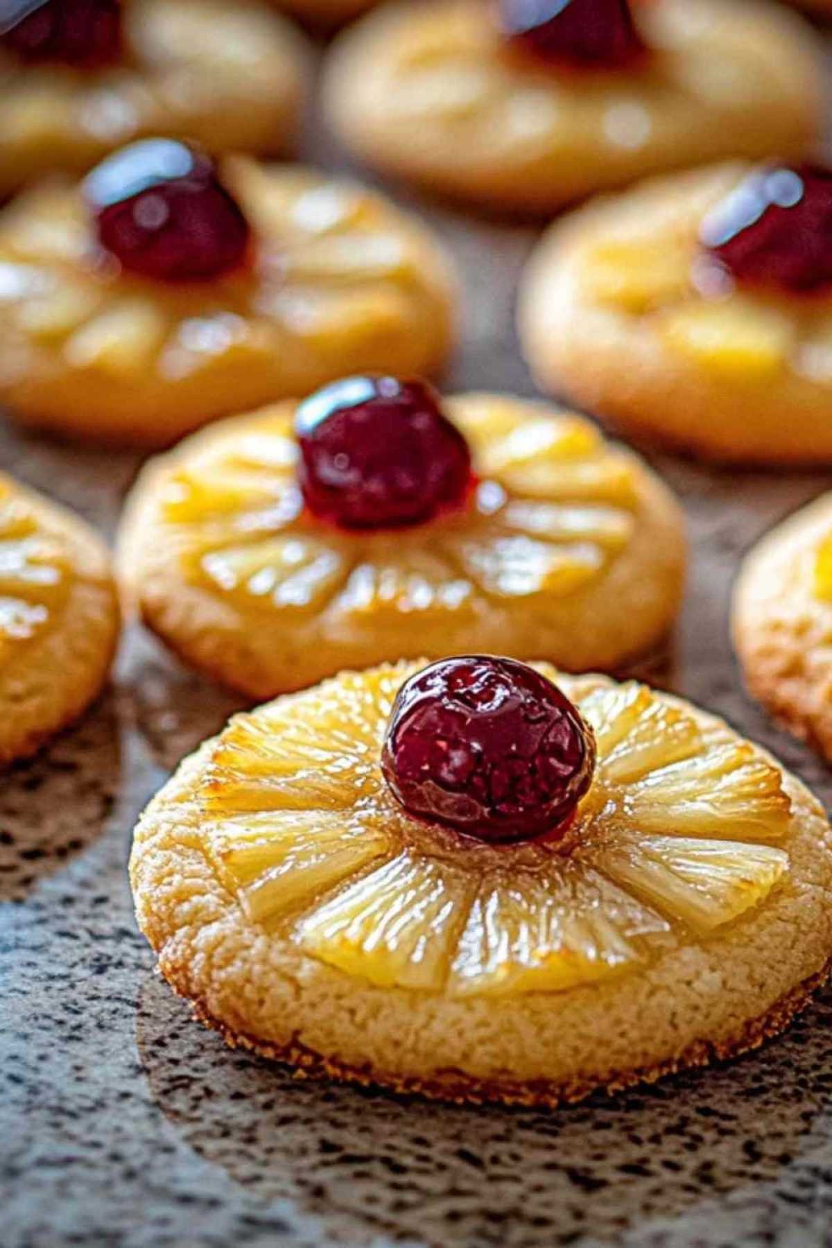 Cookies à l’ananas renversés servis avec une tasse de café