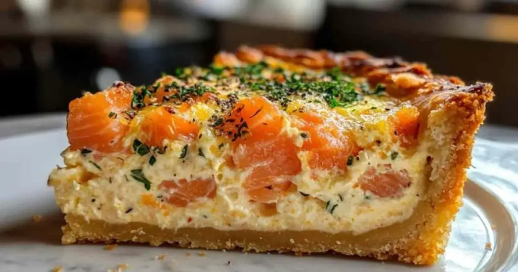 Part de quiche au saumon et Boursin montrant sa texture crémeuse