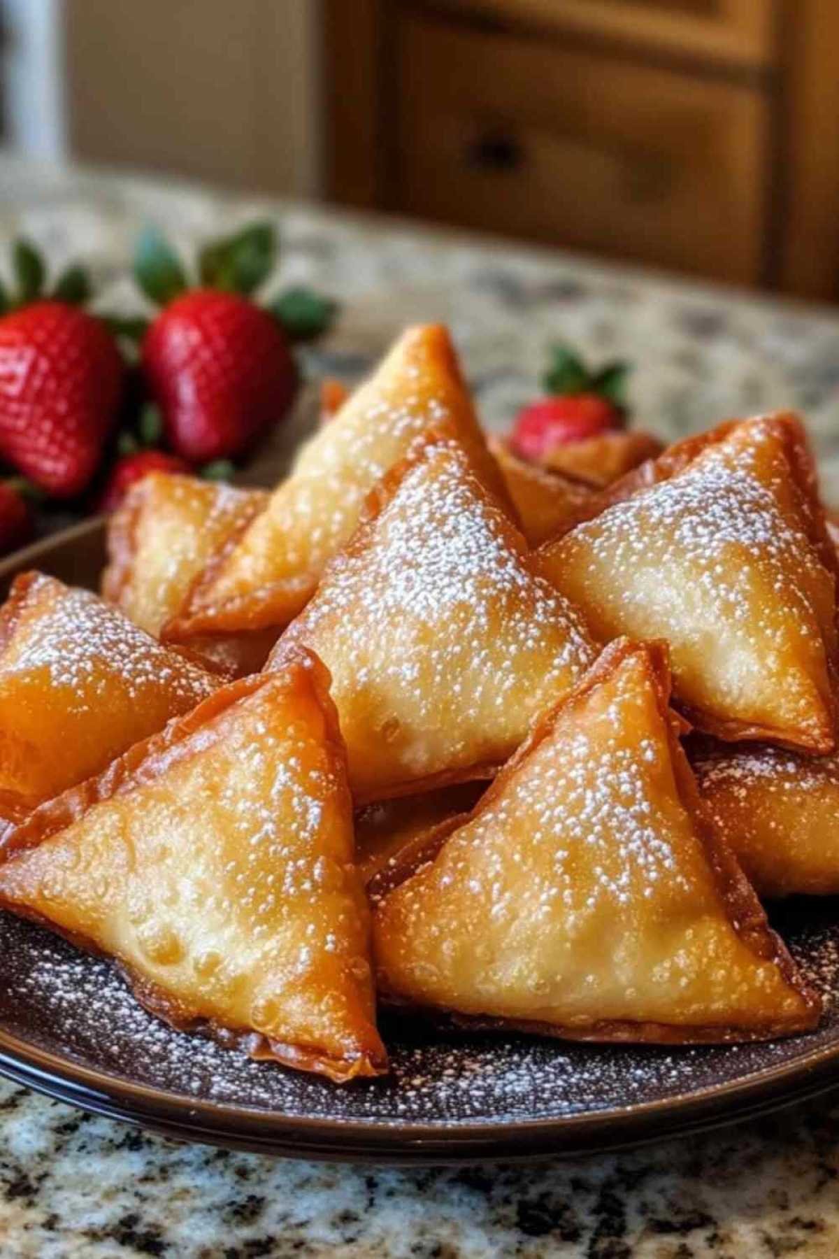 Feuilles de wonton garnies de mélange au cheesecake et fraises