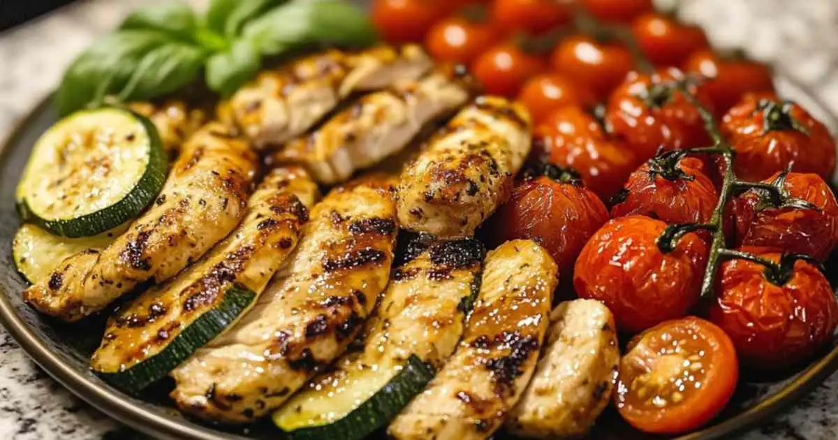 Ingrédients pour l’émincé de poulet aux courgettes et tomates cerises