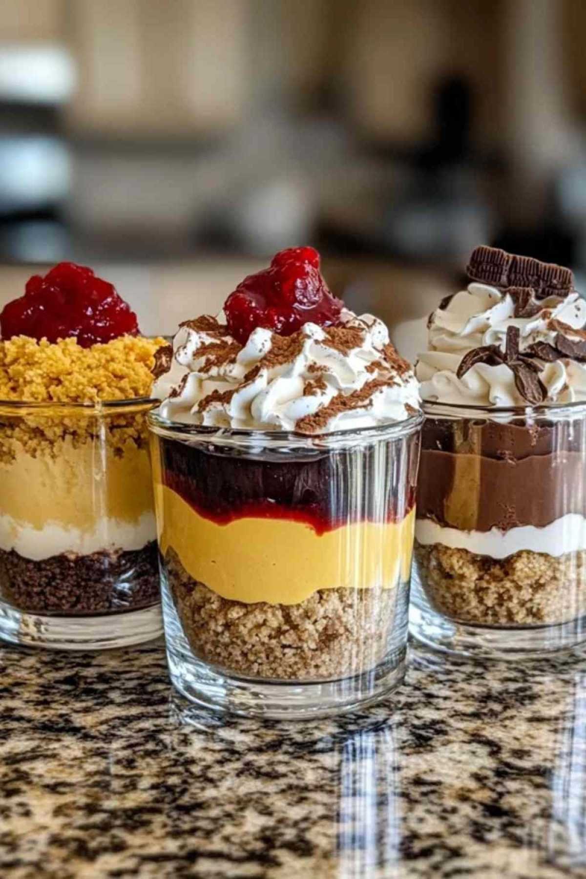 Cheesecake en pot avec garniture aux fruits rouges