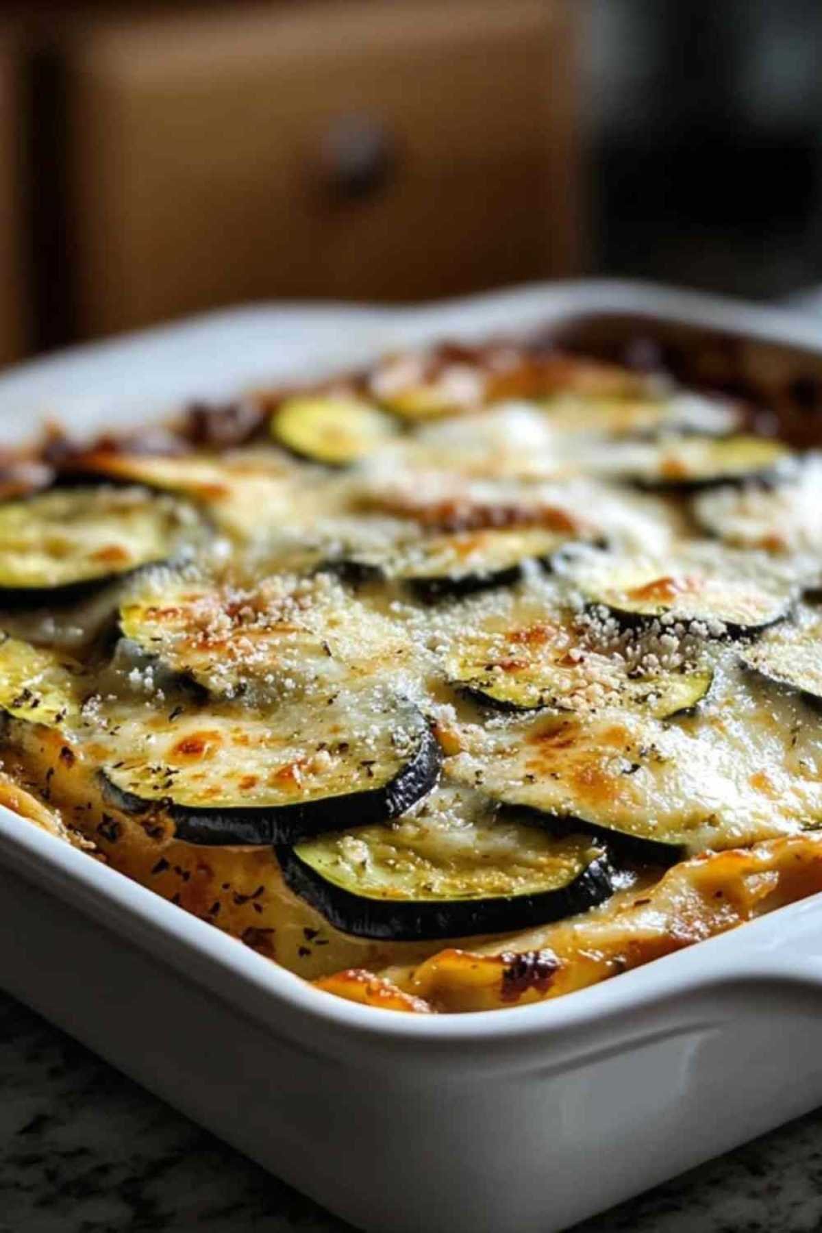 Lasagnes végétariennes dorées et gratinées dans un plat à four