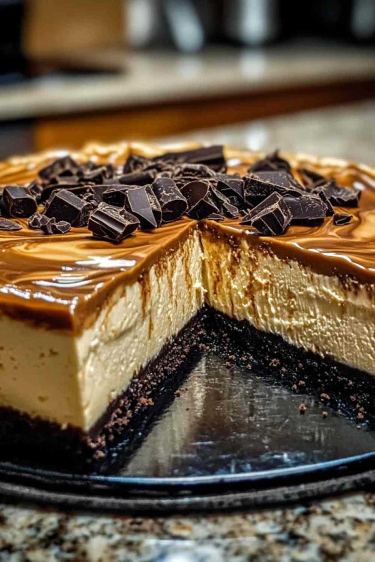 Cheesecake au beurre de cacahuète et ganache au chocolat sur base Oreo