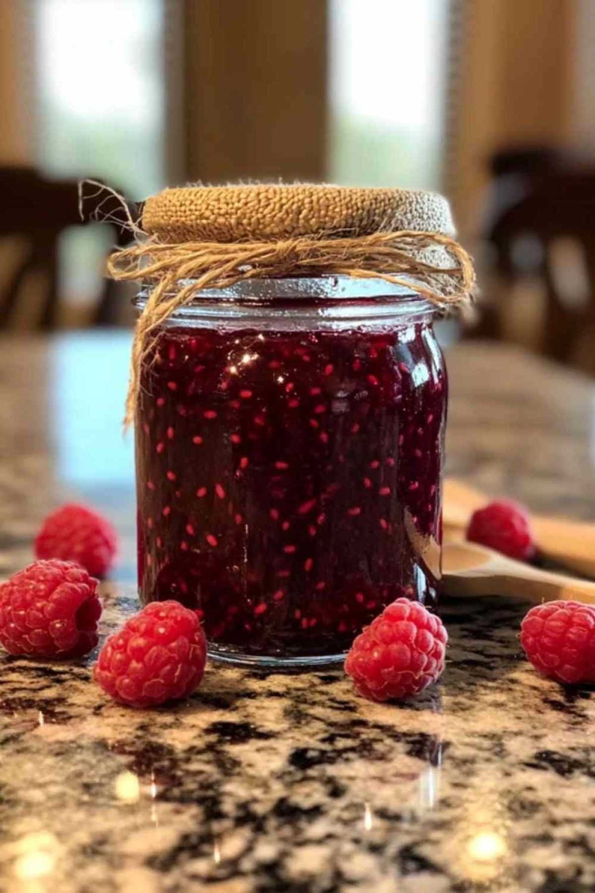 Préparation de la confiture de framboise avec framboises écrasées et sucre