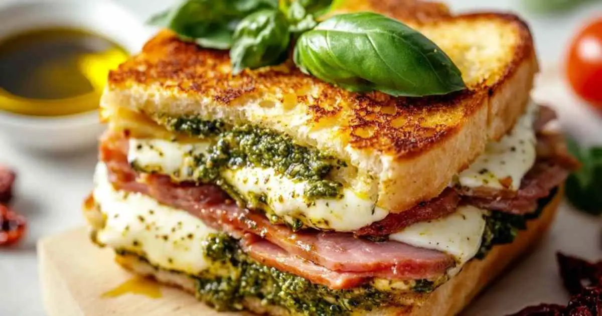 Croque-monsieur méditerranéen au pesto et mozzarella fondante