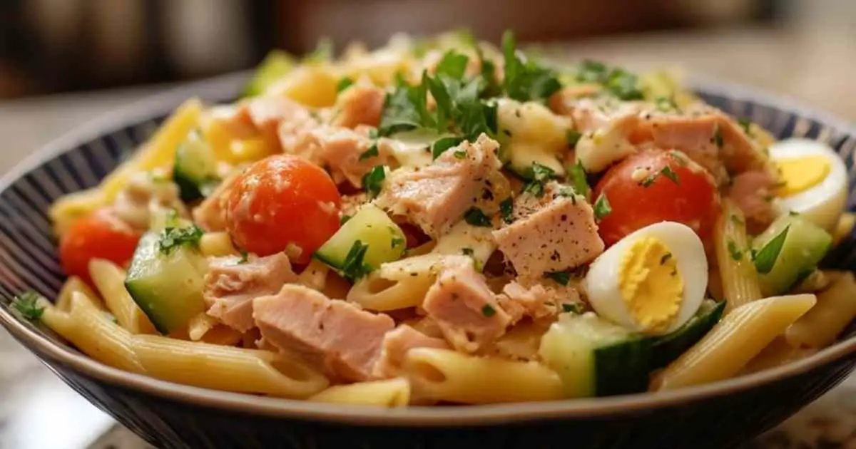 Plat complet pâtes thon œufs été
