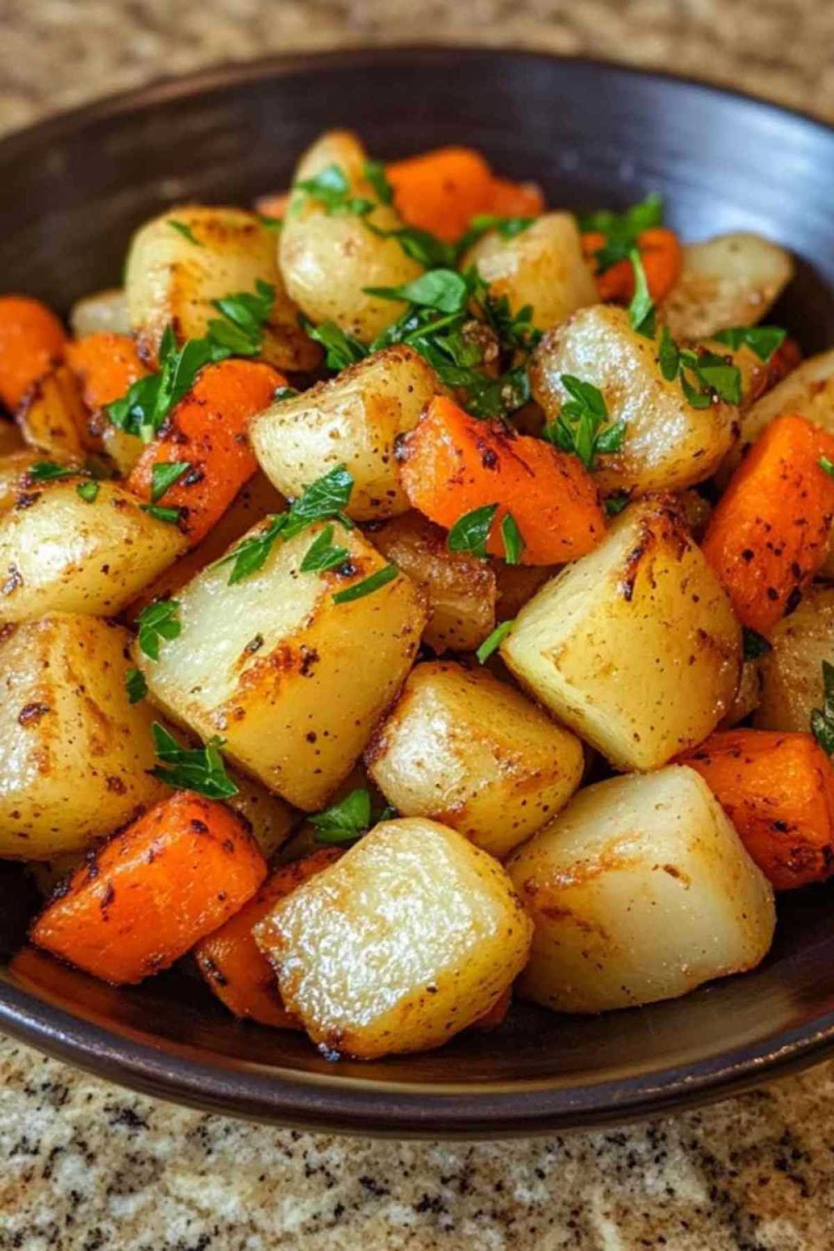 Assiette de légumes rôtis aux herbes et à l’ail prêts à servir