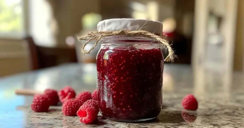 Pot de confiture de framboise maison à la texture parfaite
