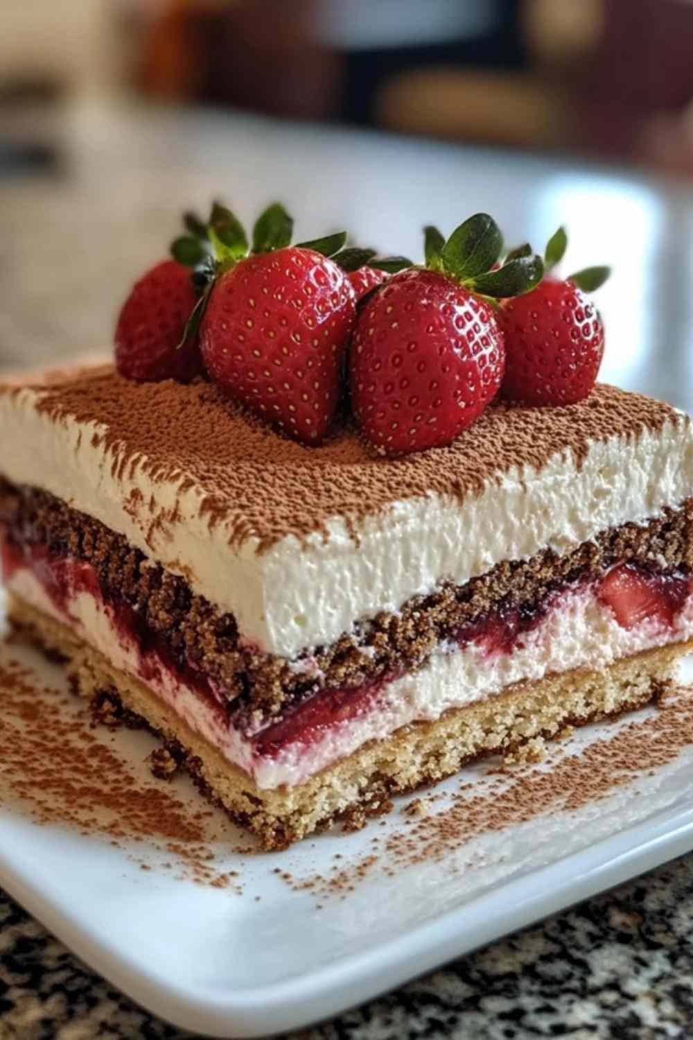 Tiramisu aux fraises et speculoos dans un plat à dessert