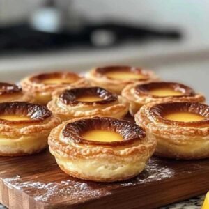 Pastéis de Nata: La Recette Authentique des Tartelettes Portugaises 8 Pastéis de nata caramélisés sur une grille de refroidissement