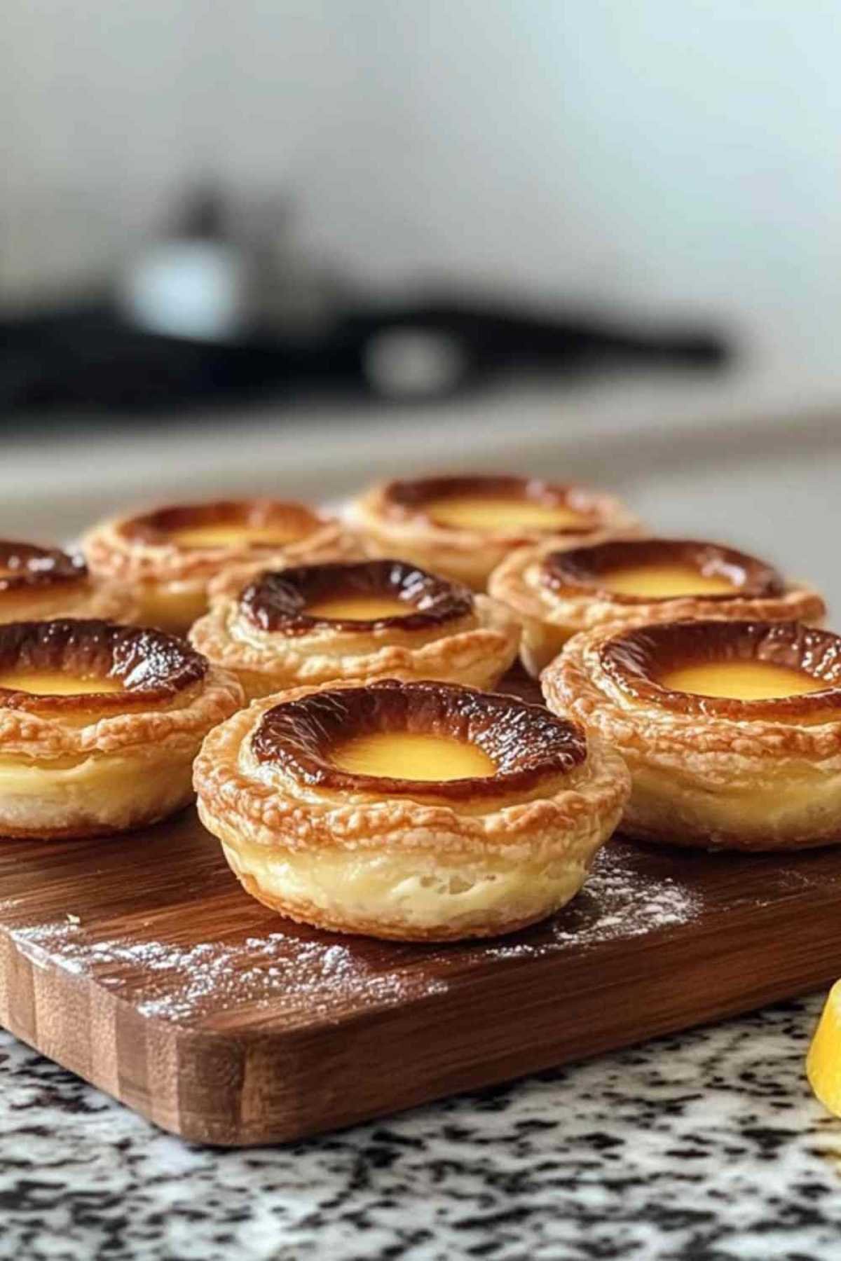 Pastéis de nata caramélisés sur une grille de refroidissement
