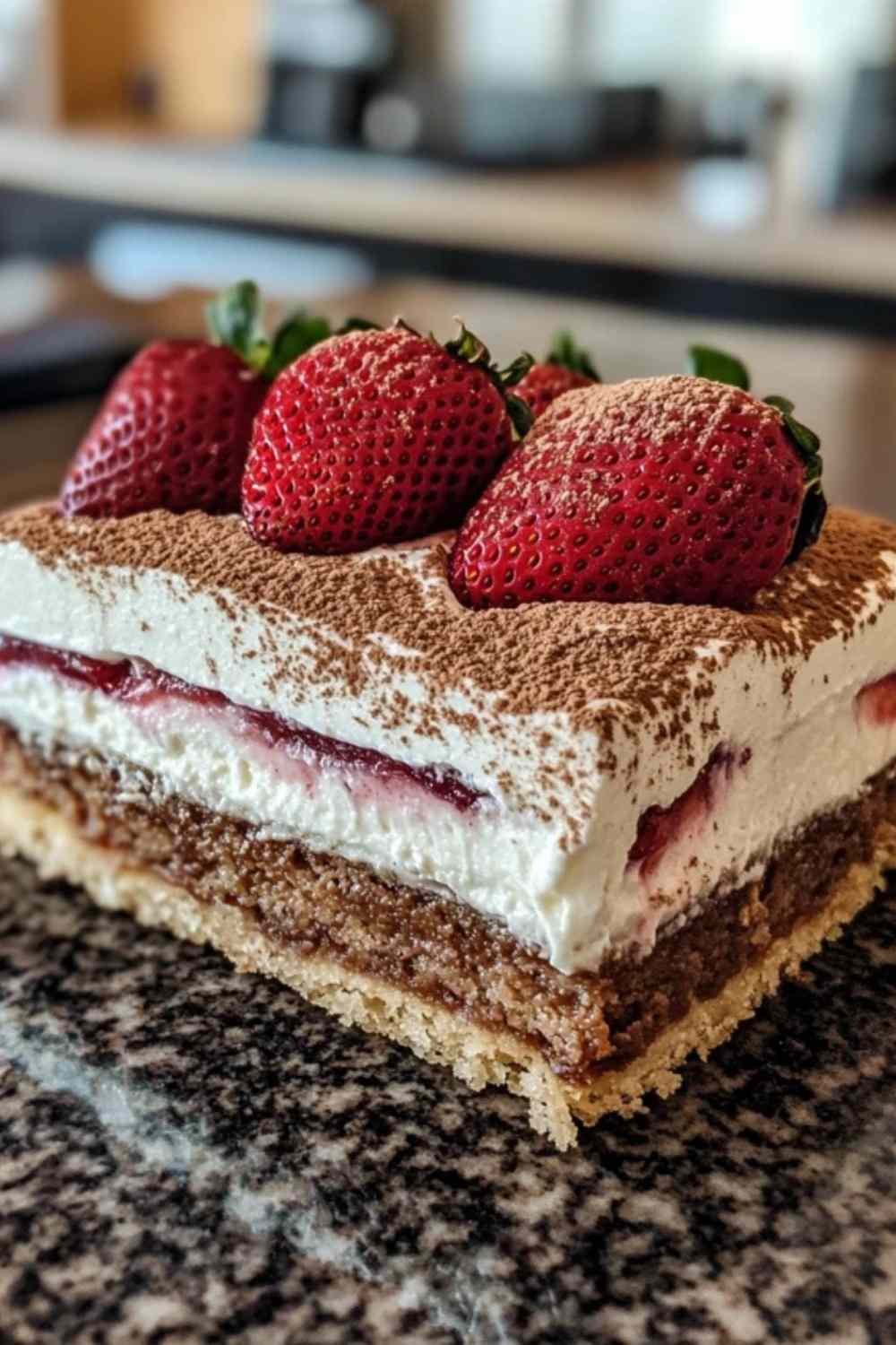 Tiramisu aux fraises et speculoos dans un plat à dessert