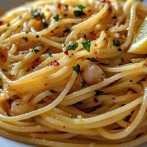 Spaghetti aux crevettes et à l’ail 8 Crevettes rosées cuisant dans une poêle avec de l’ail et du piment