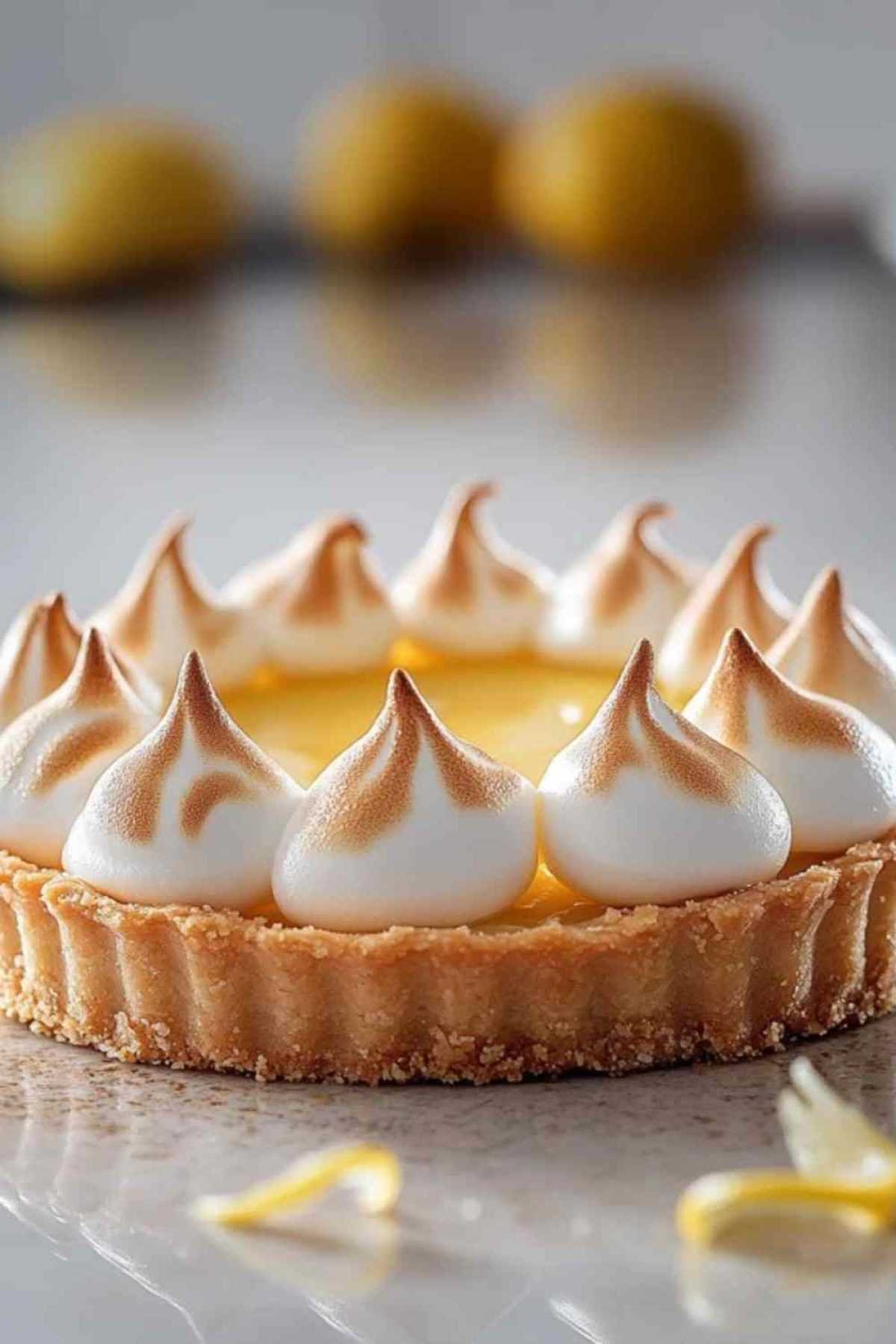 Tarte au citron meringuée avec meringue dorée et base sablée