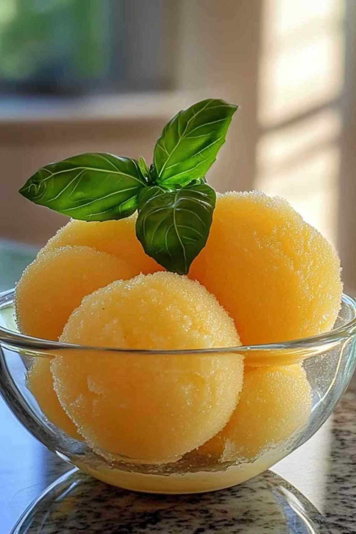 Sorbet citron basilic accompagné de fruits rouges frais