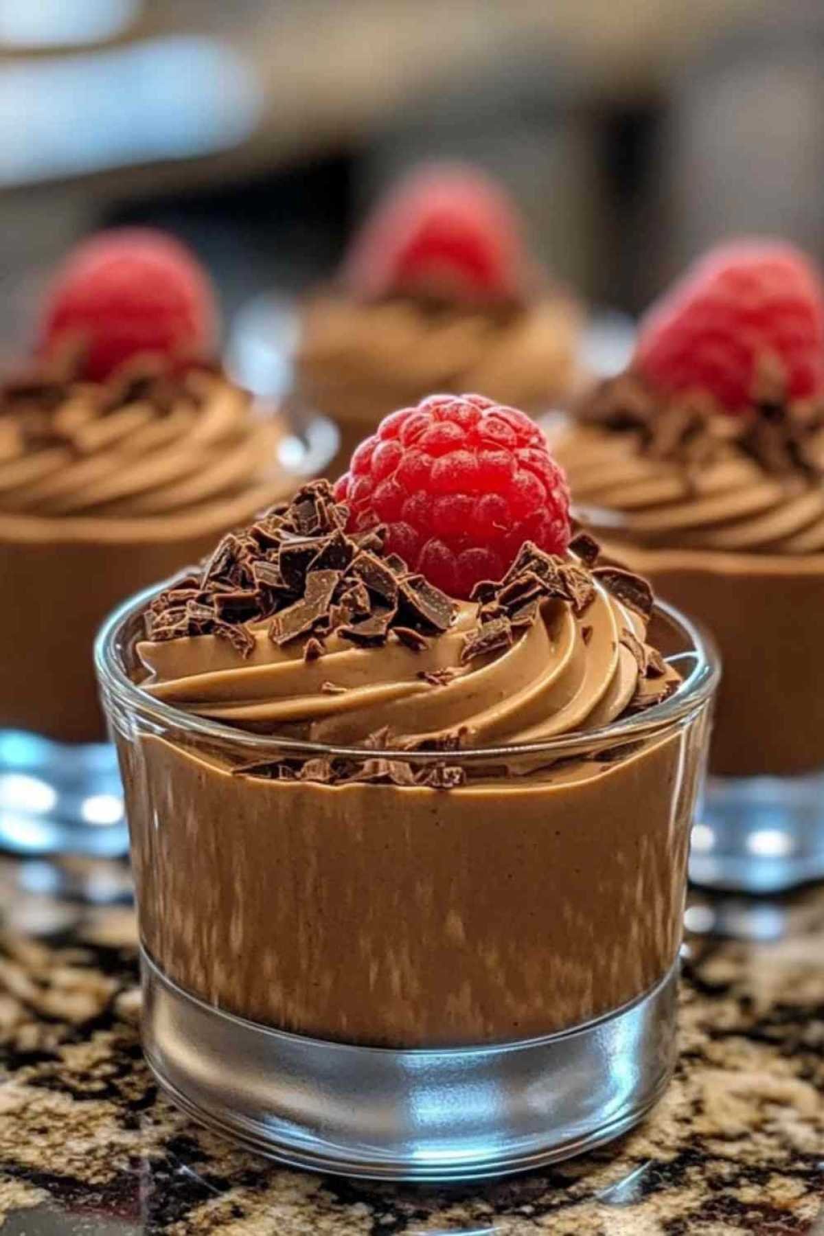 Cuillère plongeant dans une verrine de mousse mascarpone au chocolat