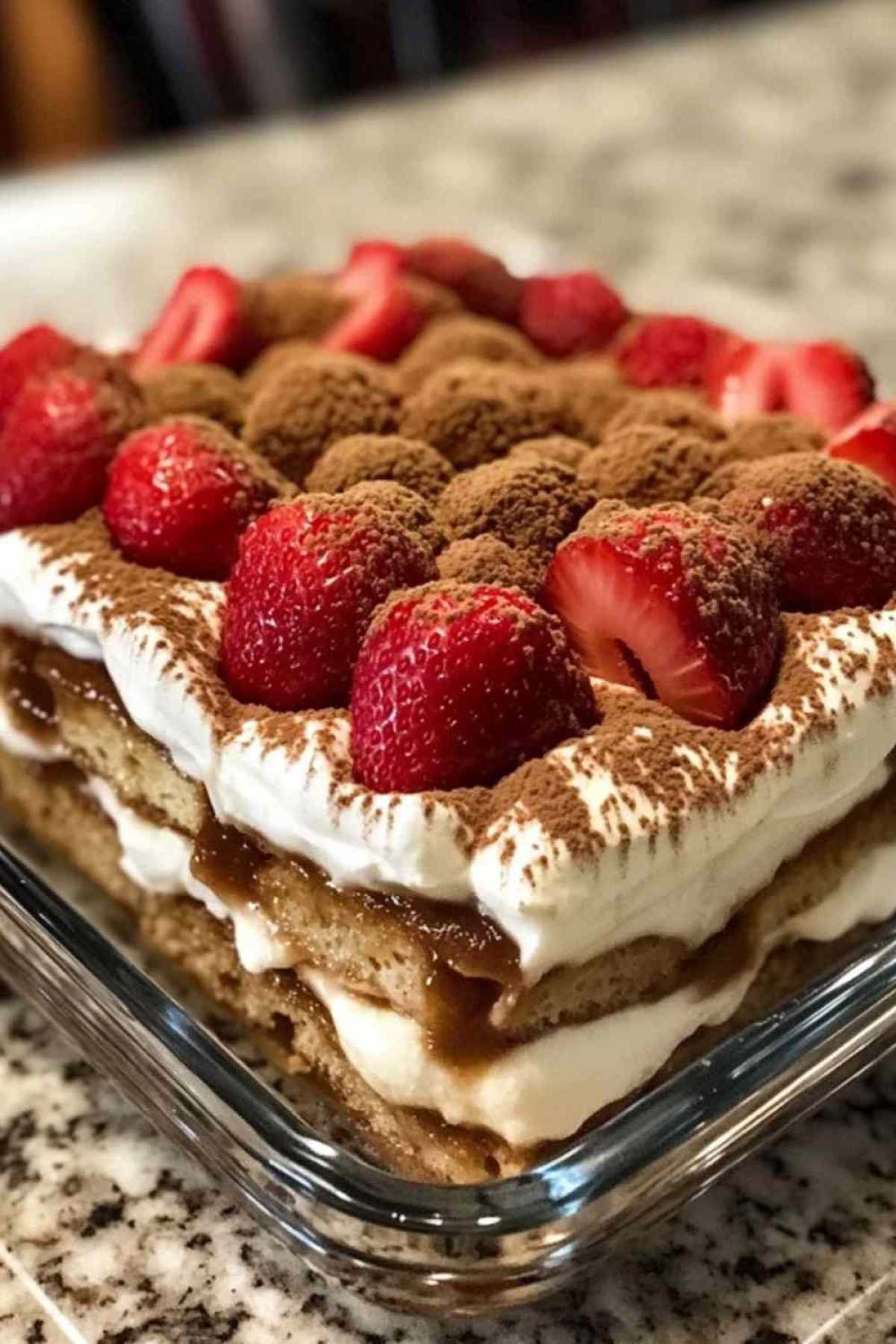 Préparation des couches du tiramisu aux fraises et speculoos