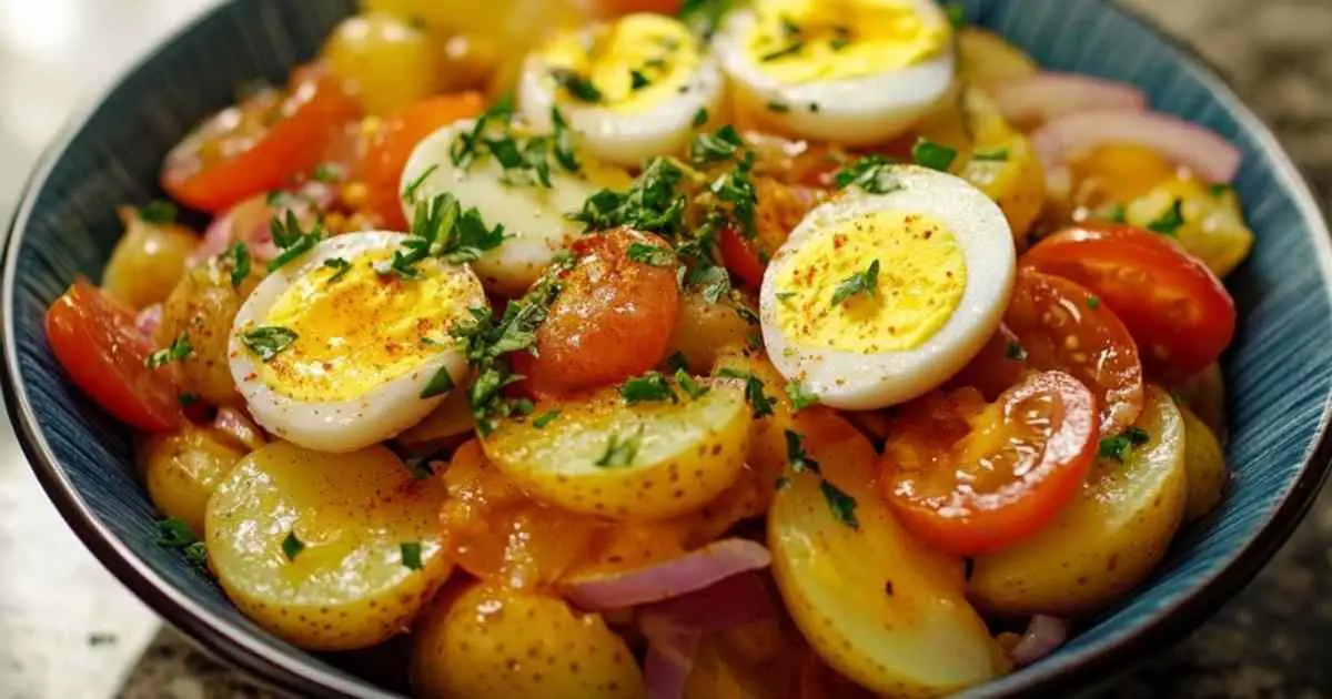 Gros plan sur les pommes de terre et œufs en salade
