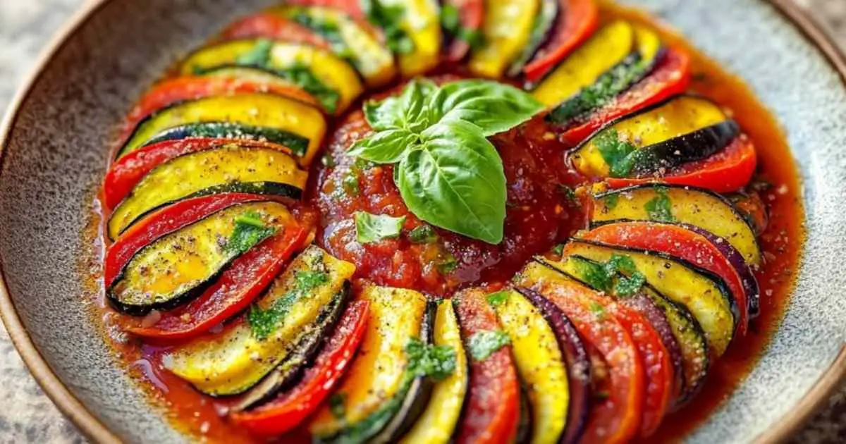 Ratatouille traditionnelle disposée en rosace avant cuisson au four