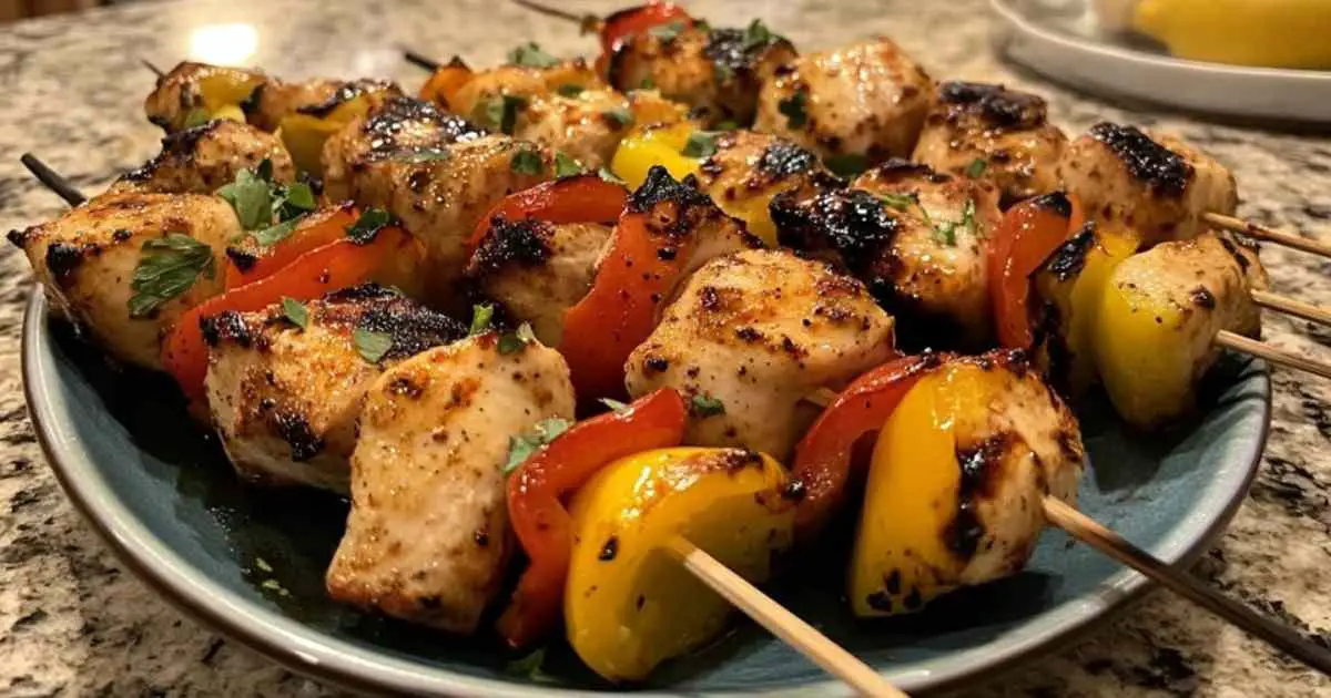 Brochettes de poulet marinées au citron et paprika avant cuisson