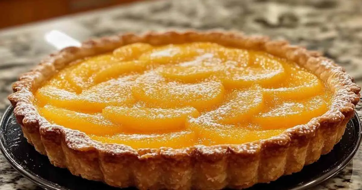 Tarte au mascarpone et melon sur présentoir à pâtisserie