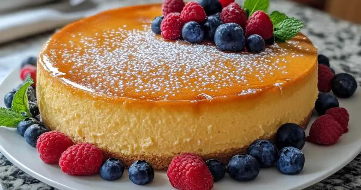 Gâteau moelleux aux trois yaourts fraîchement sorti du four