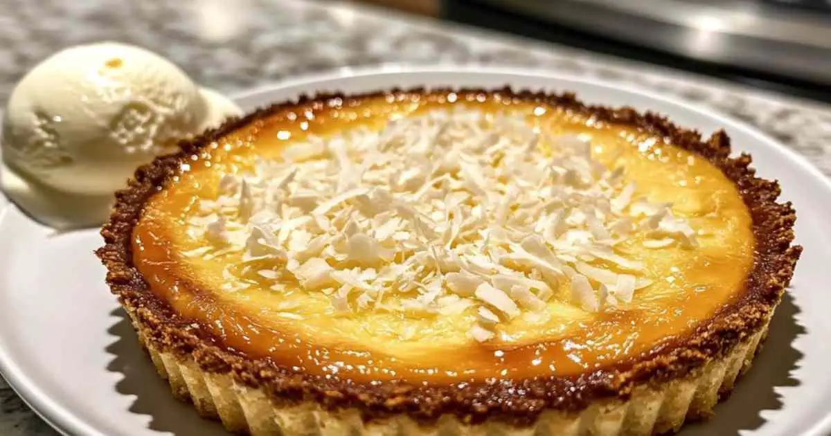 Tarte à la noix de coco sans croûte dorée et moelleuse