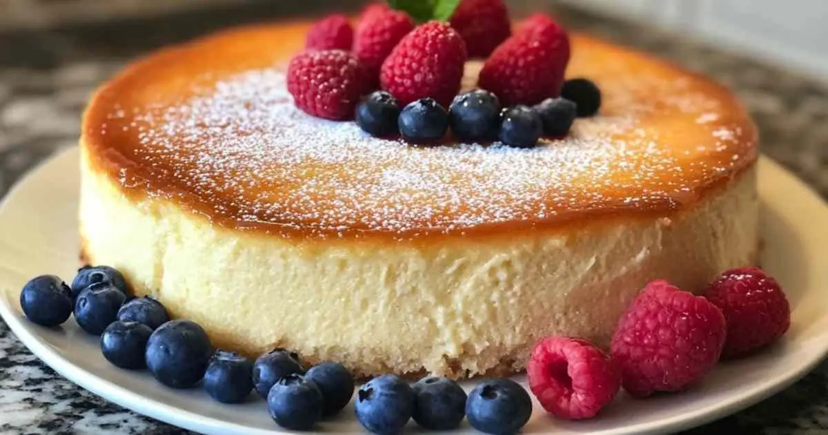 Gâteau moelleux aux trois yaourts fraîchement sorti du four