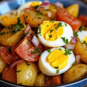 Salade de Pommes de Terre aux Œufs: Un Classique Réinventé 8 Salade de pommes de terre aux œufs dans un saladier rustique