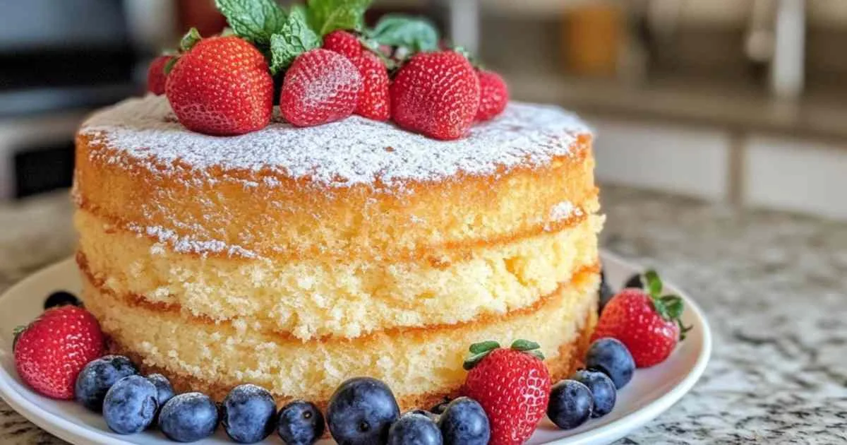 Gâteau éponge moelleux et léger fraîchement sorti du four
