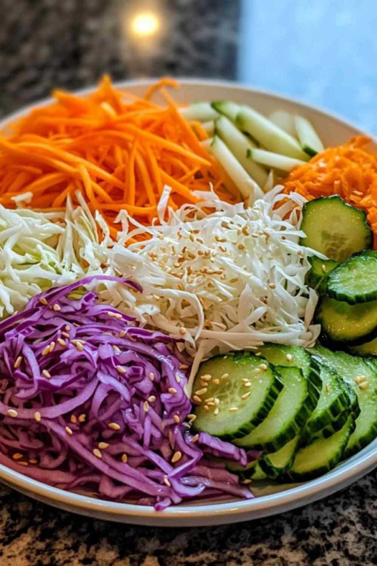 Salade détox au chou blanc et citron servie dans un bol avec graines de sésame