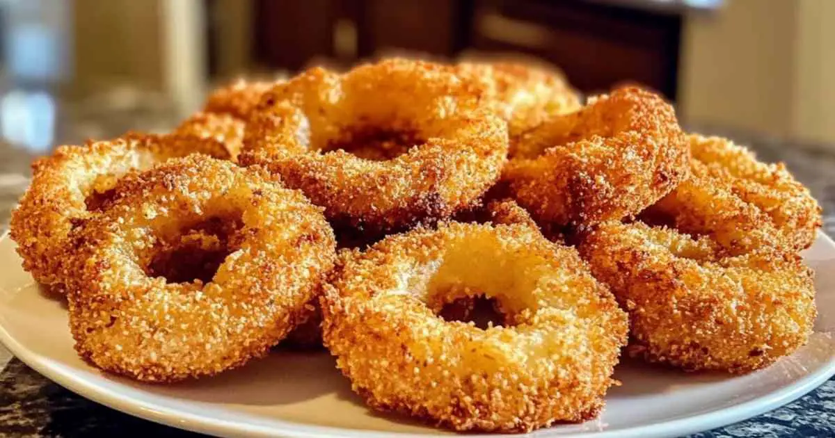 Rondelles d’oignon panées prêtes à être cuites à la friteuse à air
