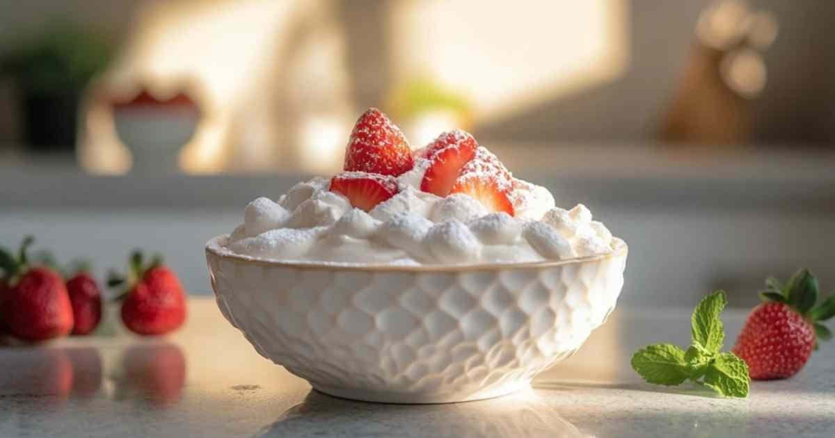 Crème chantilly maison servie sur des fraises fraîches